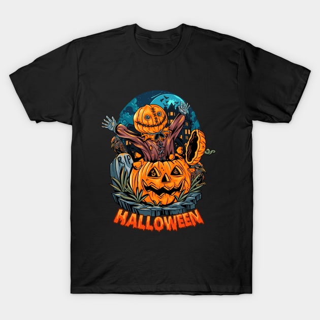 Halloween pumpkin head zombie T-Shirt by sharukhdesign